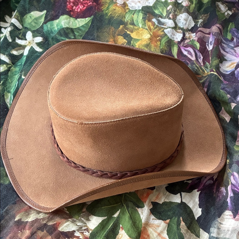 Men's Suede Western Cowboy Hat in Brown with Feather Trim - Picture 2 of 3